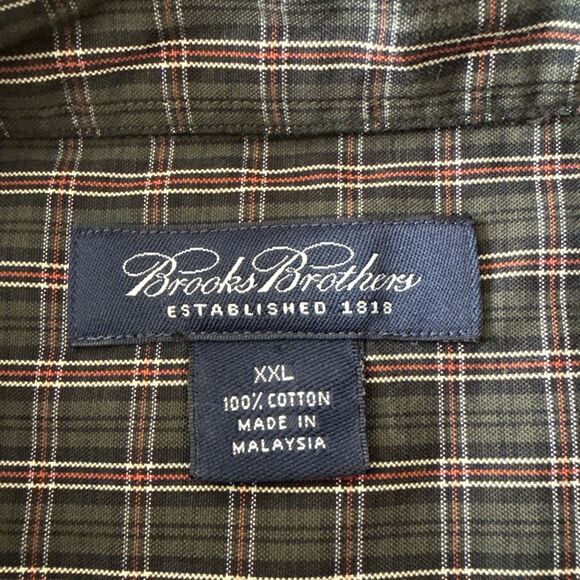 Brooks Brothers Men’s Casual Cotton Button Down Shirt Plaid Army Green Size XXL - Picture 6 of 10